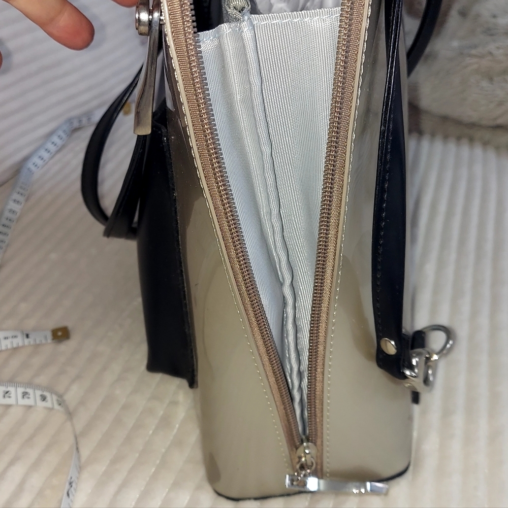 Biejo Patent Two-Tone Tote Bag in Silver and Black - Picture 6 of 7